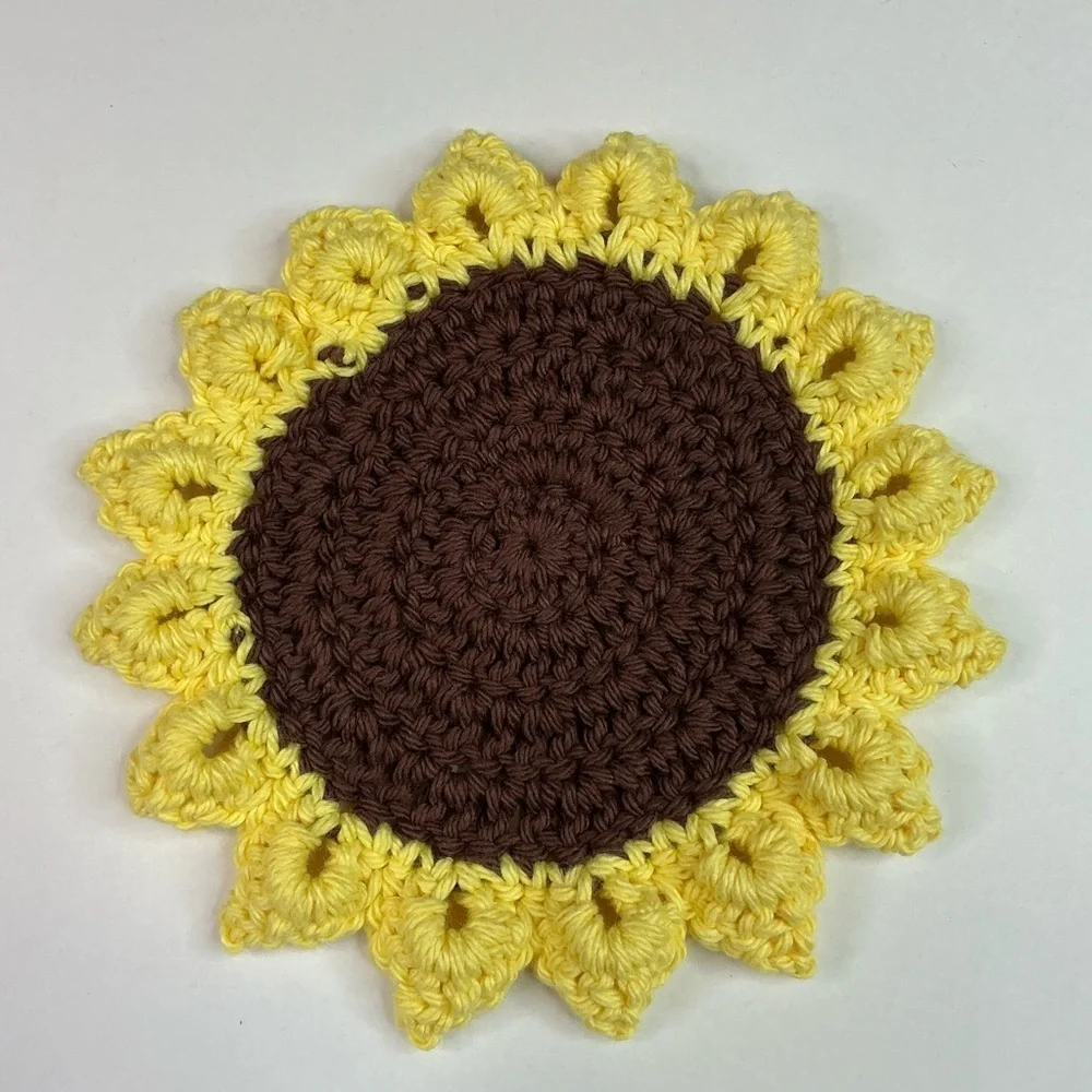 Sunflower Cup Mug Coasters Set of 4 Handcrafted Crochet by Seller Yellow Brown